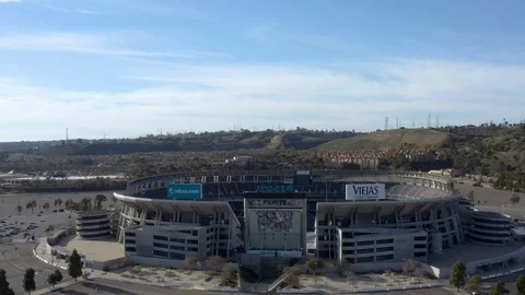 Flying over the SDCCU Stadium formerly known as the Qualcomm Stadium in Stock Footage 124557522