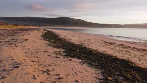 Flying over the sea and beach to the sunrise Stock Footage 205042425