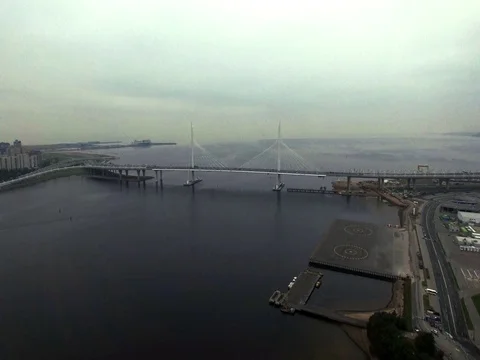 Flying over the sea towards the bridge Stock-Footage 80492945