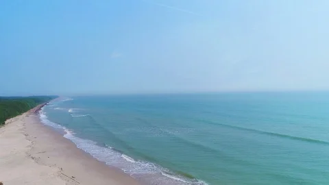 Flying over sea waves and beach in summer, top view Stock Footage 85658485