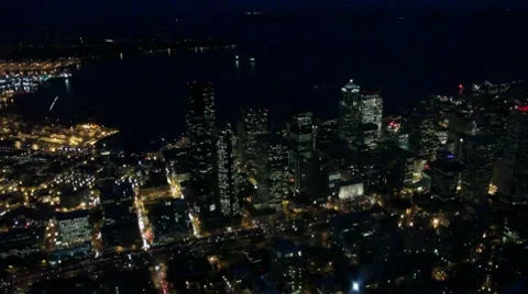 Flying Over Seattle at Night Stock Footage 10604569