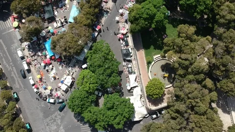 Flying over Second Hand Market in Lisbon and Portugal with Drone Stock Footage 105525047