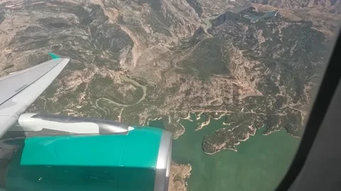 Flying over serpentine river, lake, mountains, gorge Stock Footage 220875213