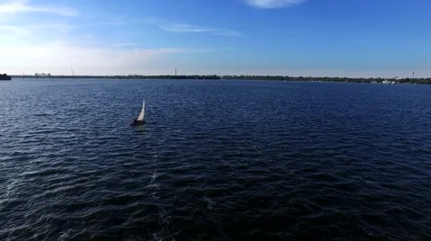 Flying Over The Ship on The River Stock Footage 54219654