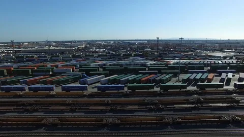 Flying over a shipping container yard Stock Footage 89111695