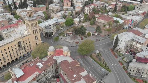 Flying over Shota Rustaveli Avenue, Tbilisi, Georgia 2020 april Stock Footage 128800532