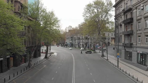 Flying over Shota Rustaveli Avenue, Tbilisi, Georgia 2020 april Stock Footage 128805139