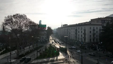 Flying over Shota Rustaveli avenue in the center of city Video stock 298544922
