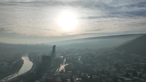 Flying over Shota Rustaveli avenue in the center of city Video stock 298545127