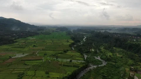 Flying over Sidemen fields and river Stock Footage 303574185