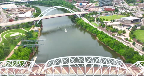 Flying over Silliman Evans Bridge in Nashville Stock Footage 245834949