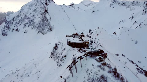 Flying over the ski slopes in the mountains Stock Footage 246641953