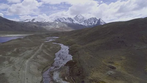 Flying over a snaking Mountain Stream Video stock 82832254