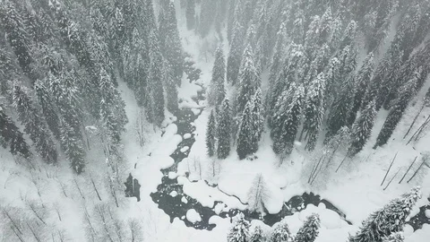 Flying Over Snow Covered River Stock-Footage 112445245