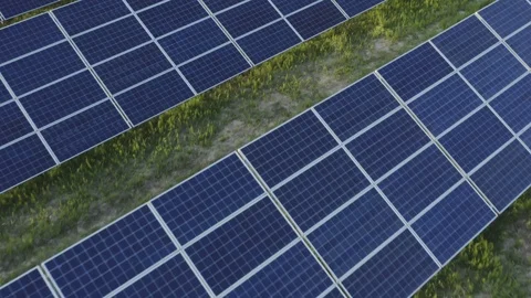 Flying over Solar Panels Power Plant Stock Footage 108767594