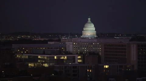 Flying over Southwest District of Washington DC at night, illuminated Capitol Vídeo Stock 59191713
