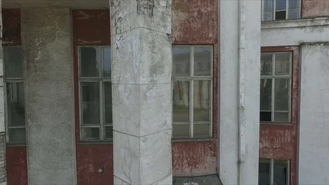 Flying over the Soviet ruined palace Stock Footage 70400985