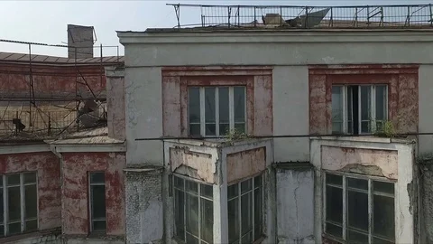 Flying over the Soviet ruined palace Stock Footage 70401302