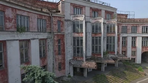 Flying over the Soviet ruined palace Stock Footage 70401349
