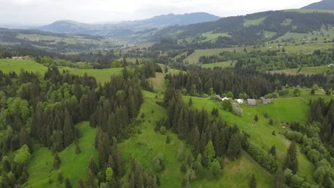  Flying  over spring mountains, hills and meadows and forests .  Stock Footage 169105185
