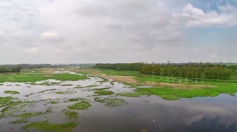 Flying over the spring river 스톡 동영상 37349773