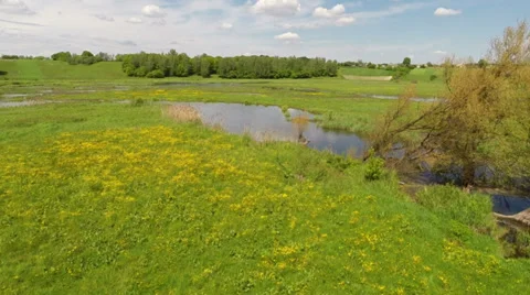 Flying over the spring river Video stock 38051894