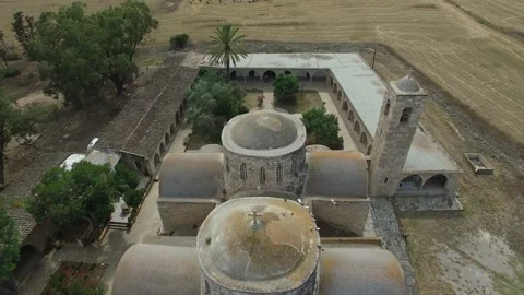 Flying over St. Barnabas Monastery. Cyprus. DJI-0247-08 Stockbeeldmateriaal 137367013