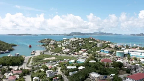 Flying over st. john usvi with ferry v1 스톡 동영상 124229125