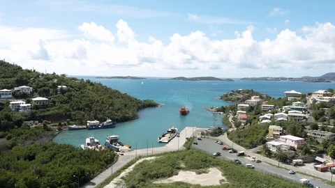 Flying over st. john usvi with ferry v2 動画素材 124300723