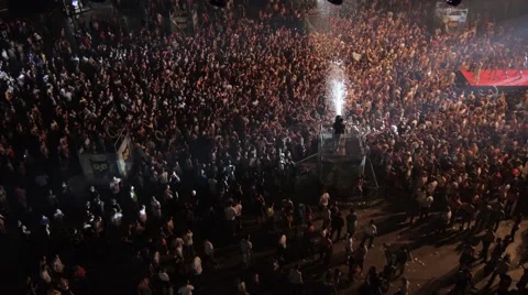 Flying over the stage and spectators at the concert. Stock Footage 48702475