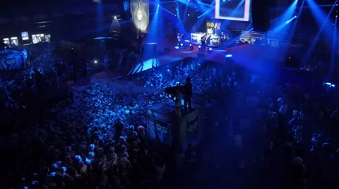 Flying over the stage and spectators at the concert. Stock Footage 48702787