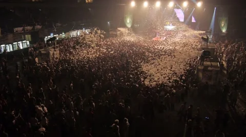 Flying over the stage and spectators at the concert. Stock Footage 48703001