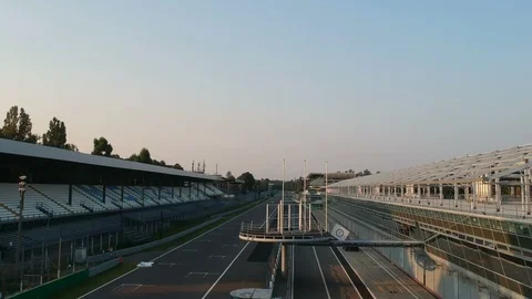 Flying over the starting blocks of the Monza circuit Video stock 116054676