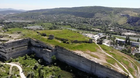 Flying Over A Stone Quarry. Medieval fortress Stock Footage 111076715