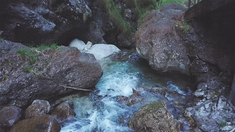 Flying over a stream in a forest - aerial 4k cinematic view shot from drone Stock Footage 89007305