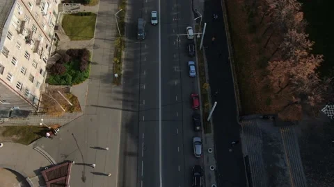 Flying over the street of a small Russian town Stock Footage 170606348