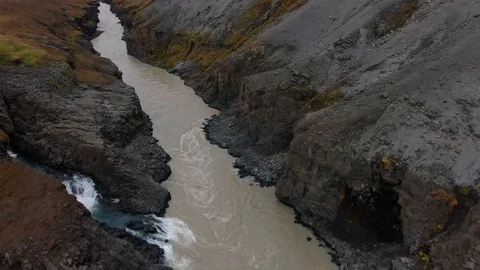 Flying Over Studlagil Canyon Stock Footage 130138514
