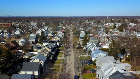 Flying Over a Suburban Neighborhood in Long Island, NY Stock Footage