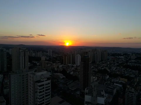 Flying Over Sunset in Ribeirao Preto city, Sao Paulo, Brazil Stock Footage