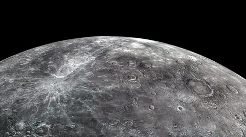 Flying over the surface of the planet Mercury, computer generated. 3d rendering Illustrazione stock