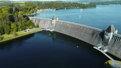 Flying over the surface of the water in the reservoir. Stock Footage 287095648