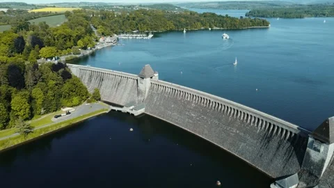 Flying over the surface of the water in the reservoir. Stock Footage 287095707
