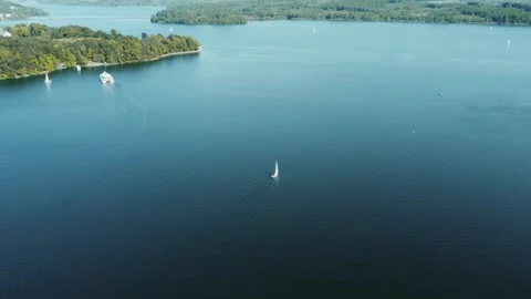 Flying over the surface of the water in the reservoir. Stock Footage 287095859