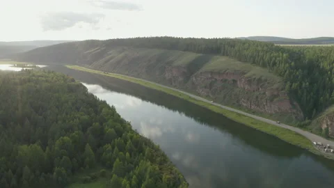 Flying over  taiga river 2 Stock Footage 236143776