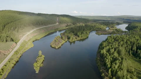 Flying over  taiga river Stock Footage 236143699