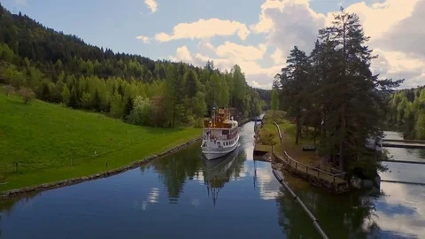 Flying over Telemark canal Vídeos de archivo 81568414