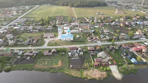 Flying over the temple by the river Stock Footage 154532235