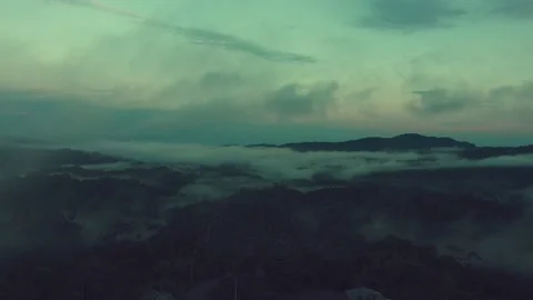 Flying over a terrestrial world during the night with a dark coloration Stock Footage 142761323