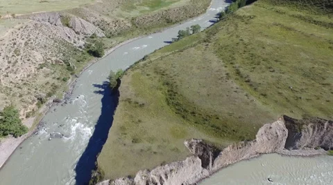 Flying over the threshold and turn of the river Stock Footage 67835000