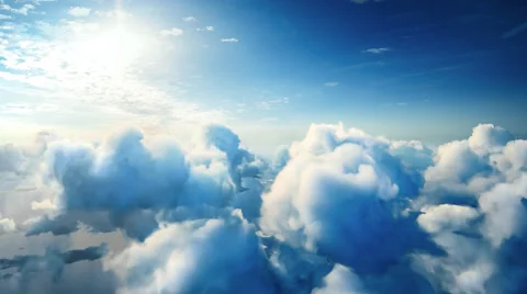 Flying over the timelapse clouds with beautiful lens flare, seamlessly looped Stock Footage